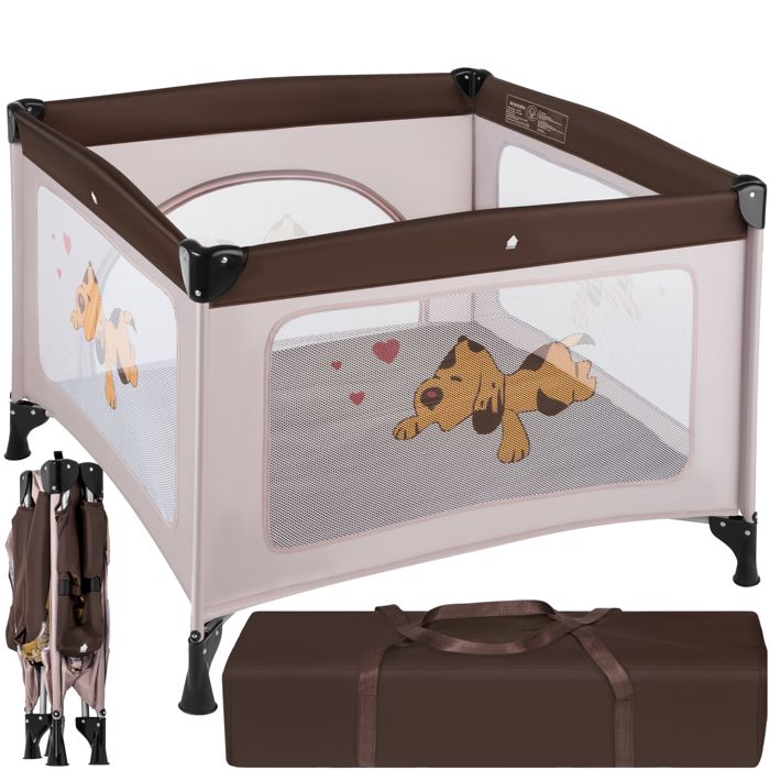 Tectake Parc Bebe Pliable Avec Matelas Et Sac De Transport 105 Cm X 105 Cm X 78 Cm Marron Cdiscount Puericulture Eveil Bebe